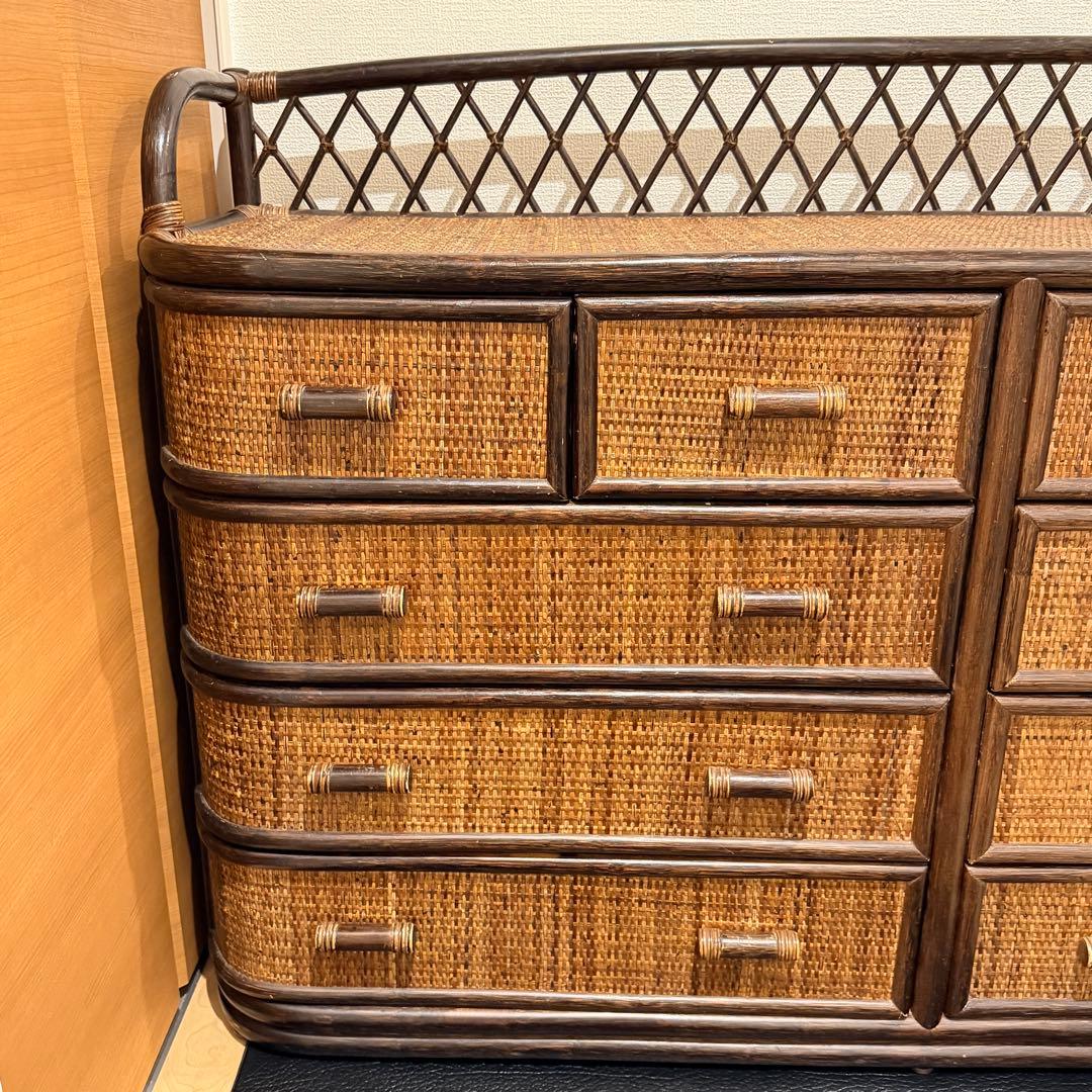 希少✨ヴィンテージラタン　籐家具 チェスト　4段10杯　引き出し タンス　ラタン