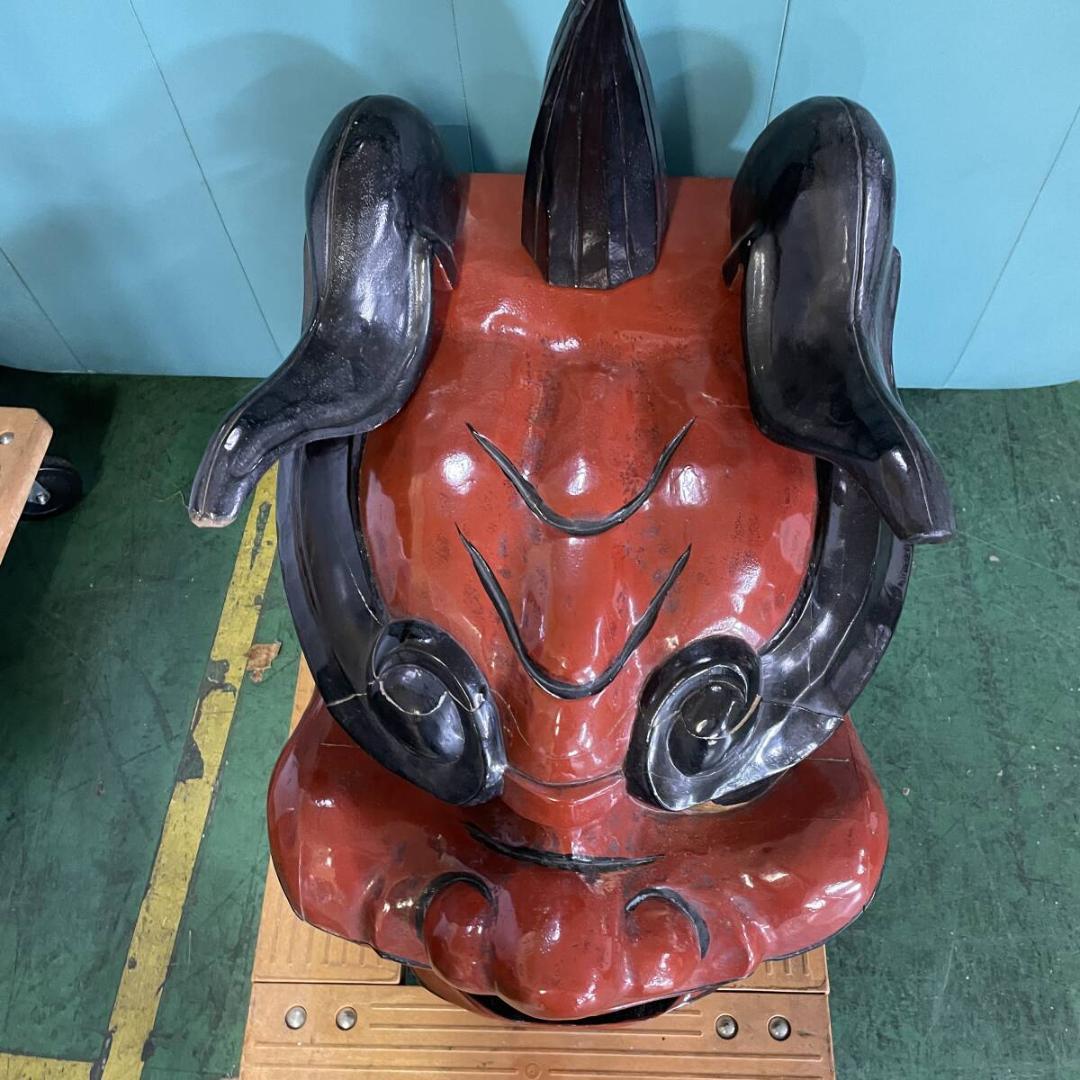 特大　獅子頭　獅子舞　伝統工芸　木彫り　彫刻　縁起物　置物　お正月　XＺ3509