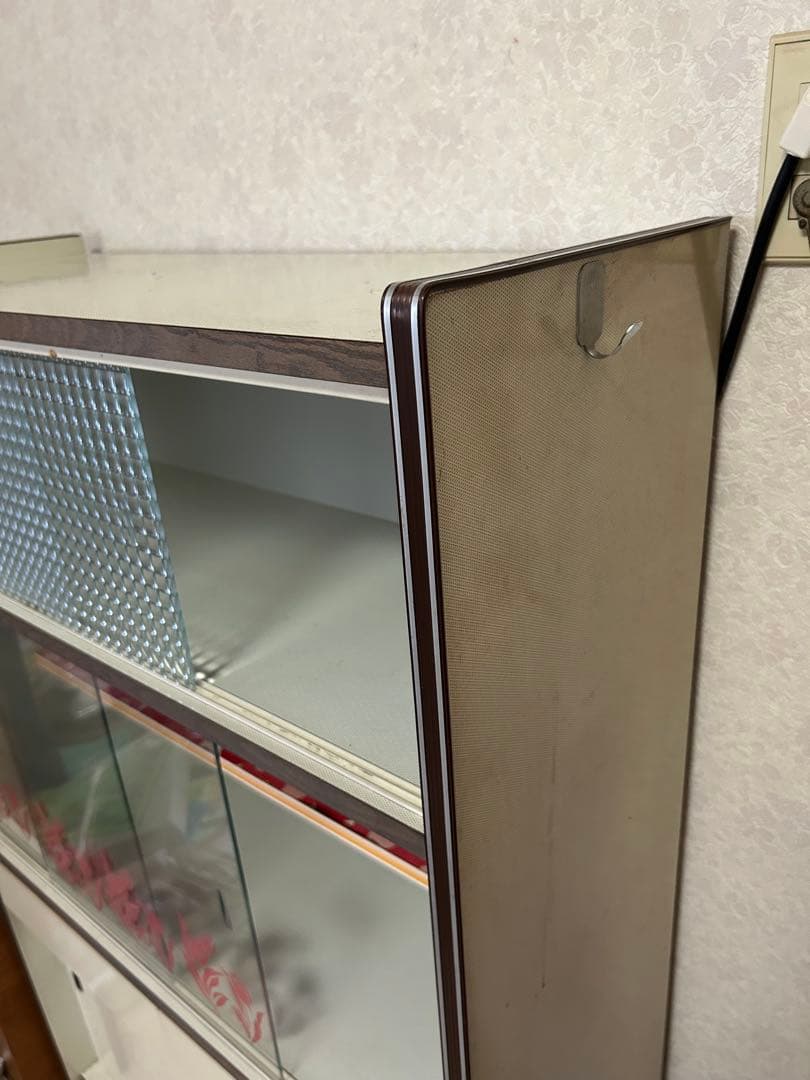 昭和レトロ ガラス扉収納棚 水屋　食器棚　引き取り可能