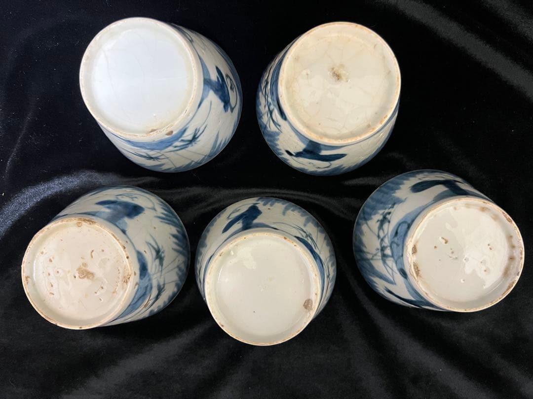 希少江戸時代末期~伊万里 染付 そば猪口 蕎麦猪口ぐい呑 口径8.5x6cm五客