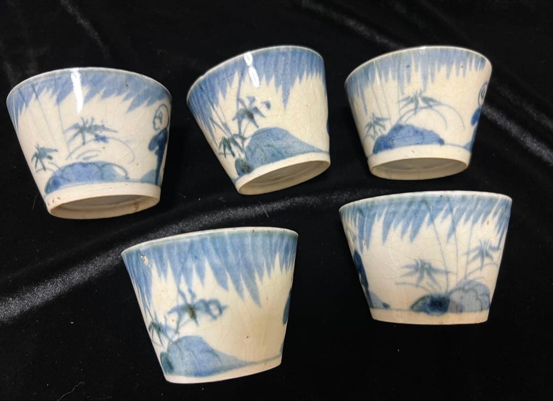希少江戸時代末期~伊万里 染付 そば猪口 蕎麦猪口ぐい呑 口径8.5x6cm五客