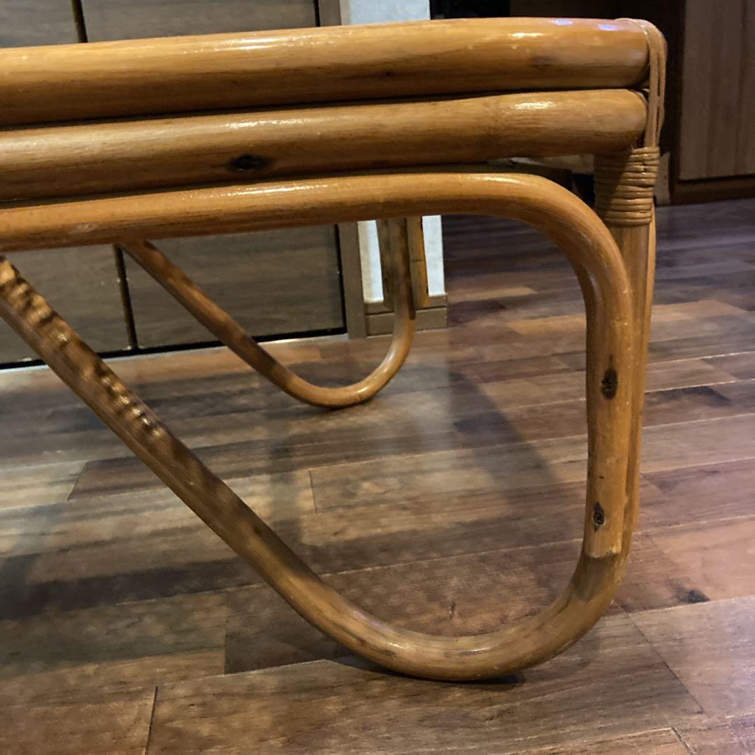 美品✨　籐 ラタン ガラスローテーブル センターテーブル 古民家 古家具