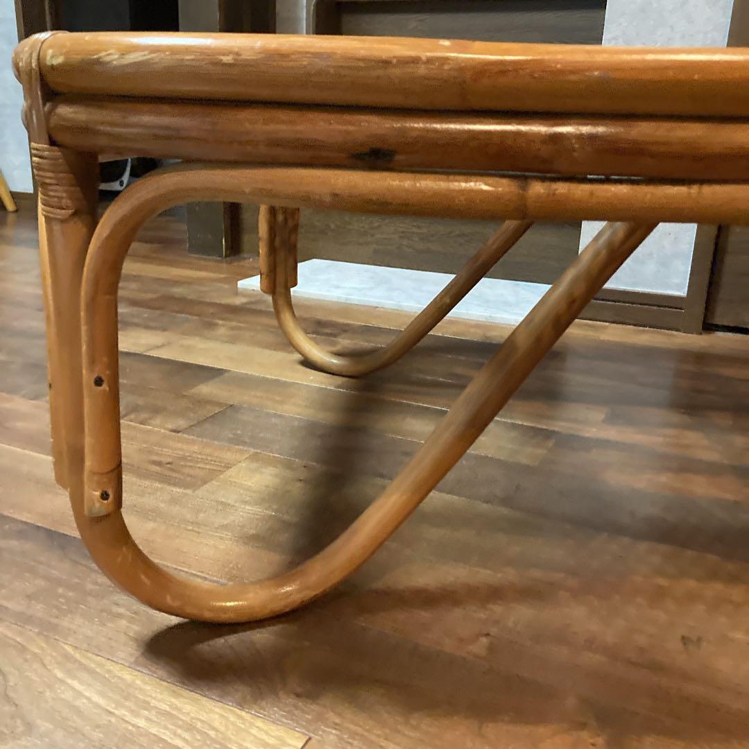 美品✨　籐 ラタン ガラスローテーブル センターテーブル 古民家 古家具