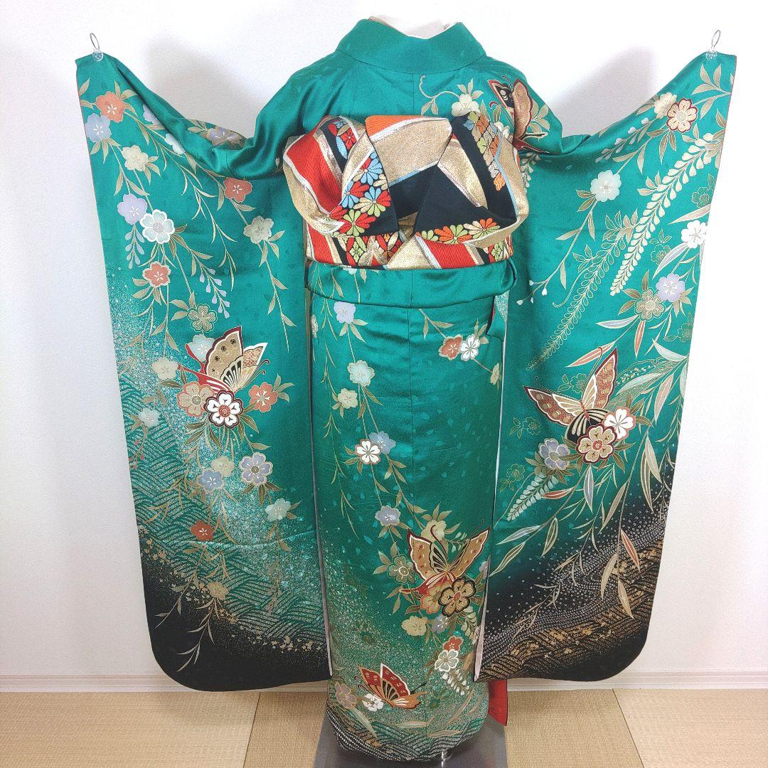 格安！振袖フルセット　10点　成人式　結婚式　前撮り　グリーン　緑　ふくよかさん