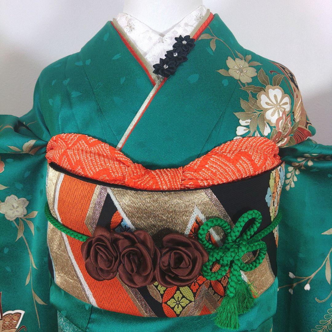 格安！振袖フルセット　10点　成人式　結婚式　前撮り　グリーン　緑　ふくよかさん