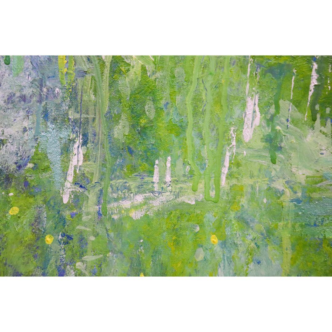 原画　73×60cm「美しき緑の星」現代アート　額縁付