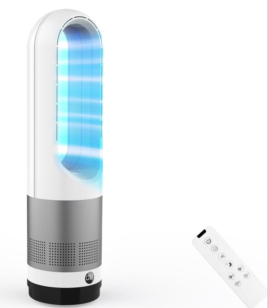 扇風機羽なし タワーファン 8段階風量調節 100°自動首振り