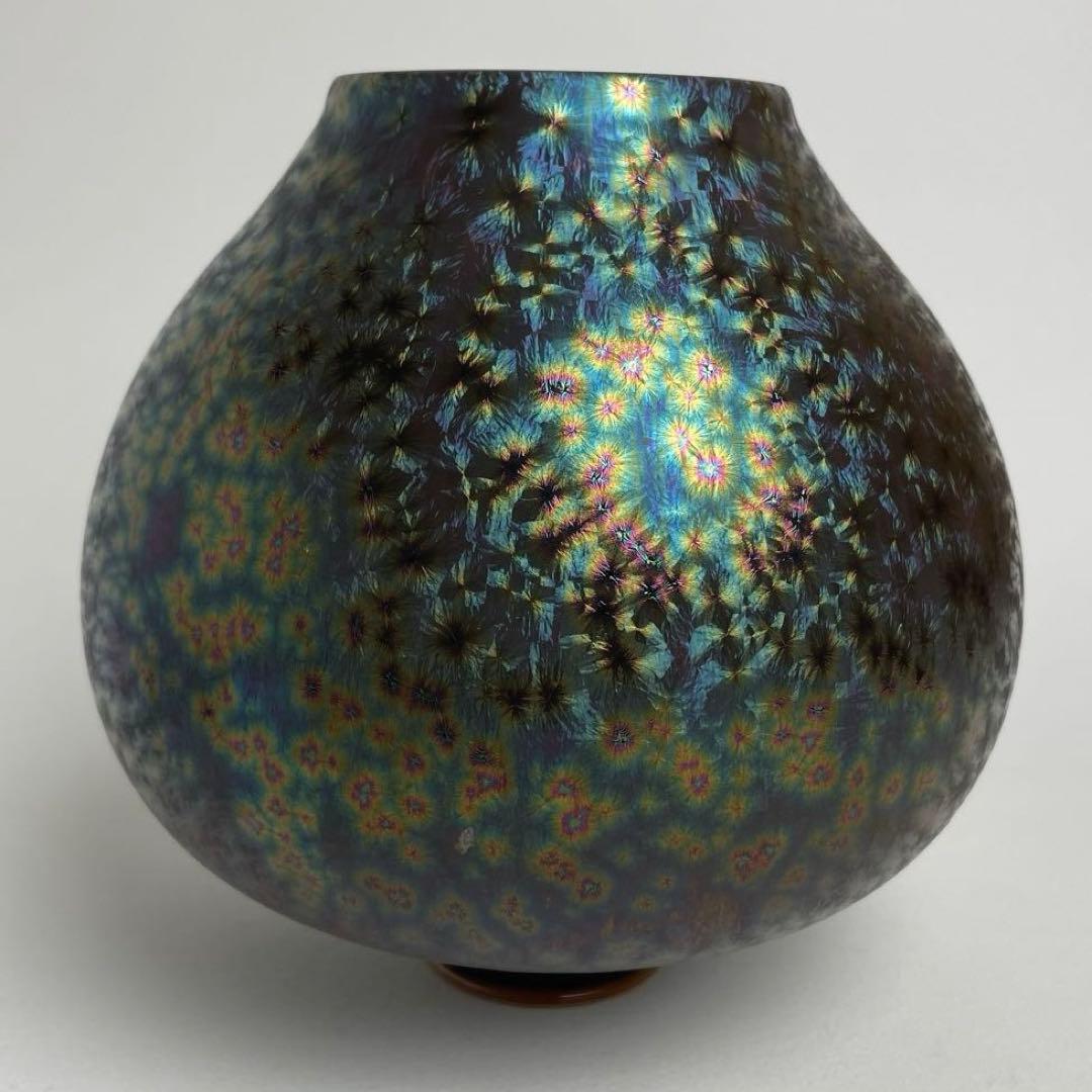 台湾 陶芸 台灣 陶藝 名工 郭明本 七彩 結晶釉 球瓶 花瓶