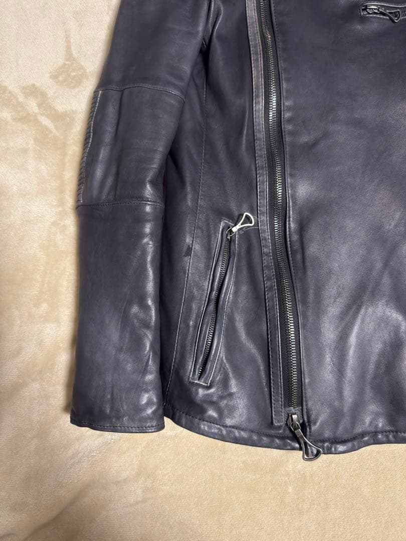 オ*ニ様 CHARMCULT ファー付き ホースレザーシングルライダースジャケッ