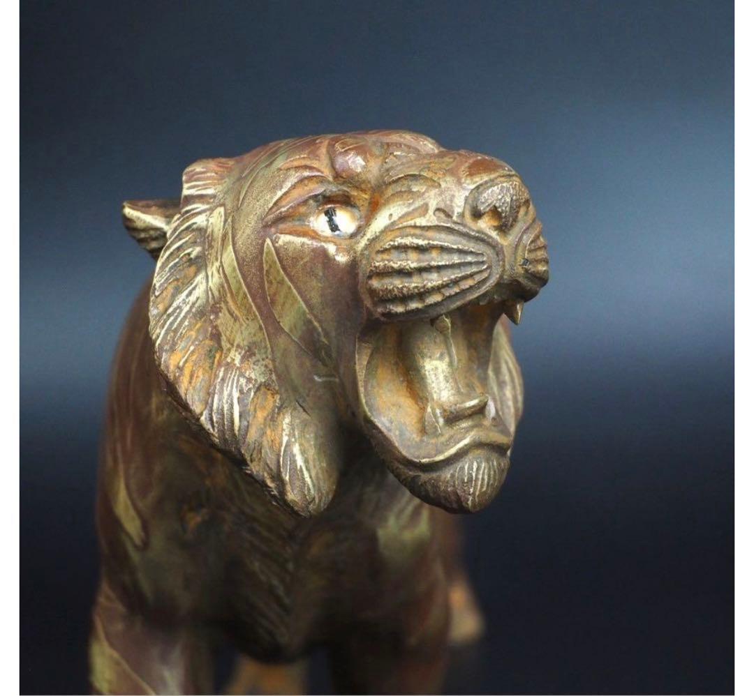 ヴォルテックス【フォロー割】送料無料　時代物 銅製　 リアル虎置物　玉眼