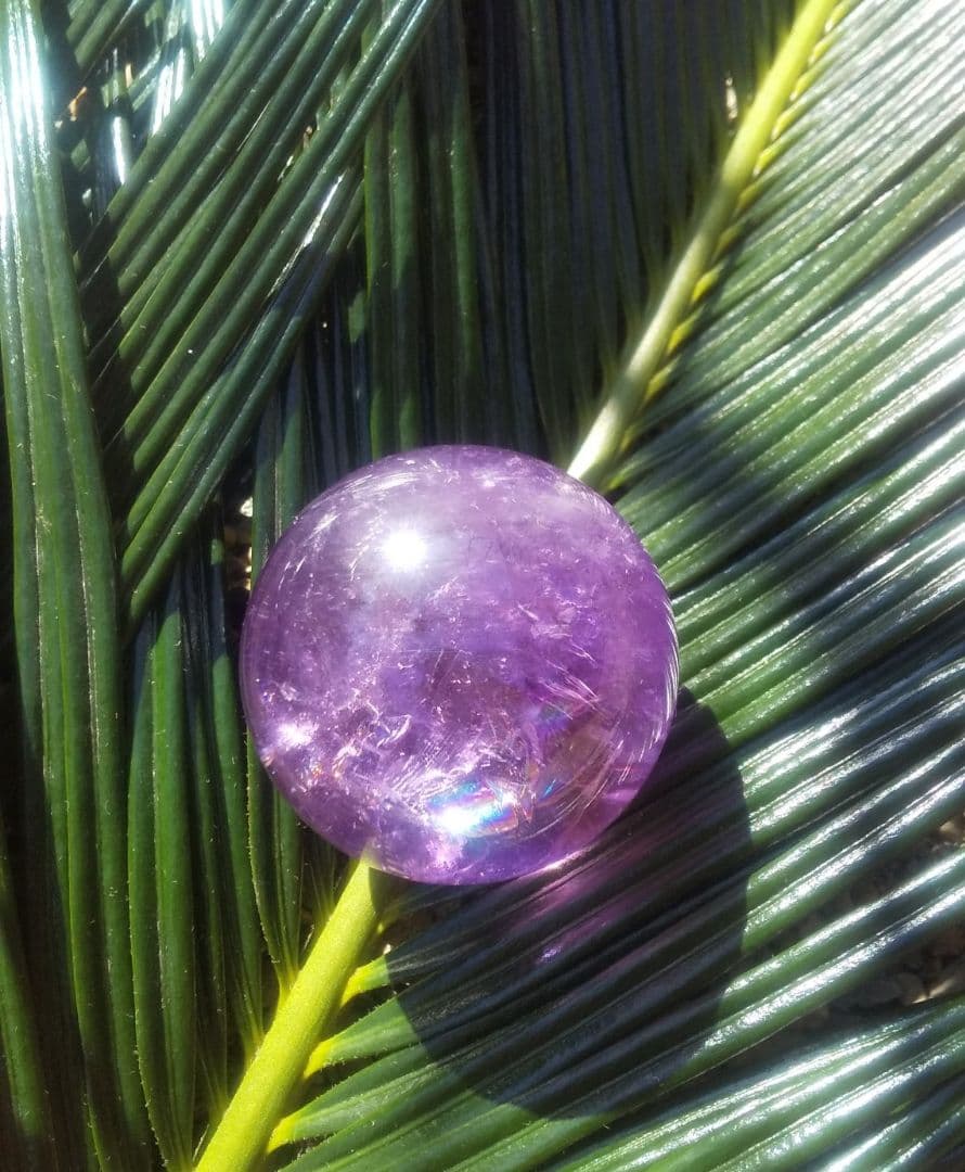 セール　アメトリン スフィア 丸玉 虹入り クリスタルガラス台座付き