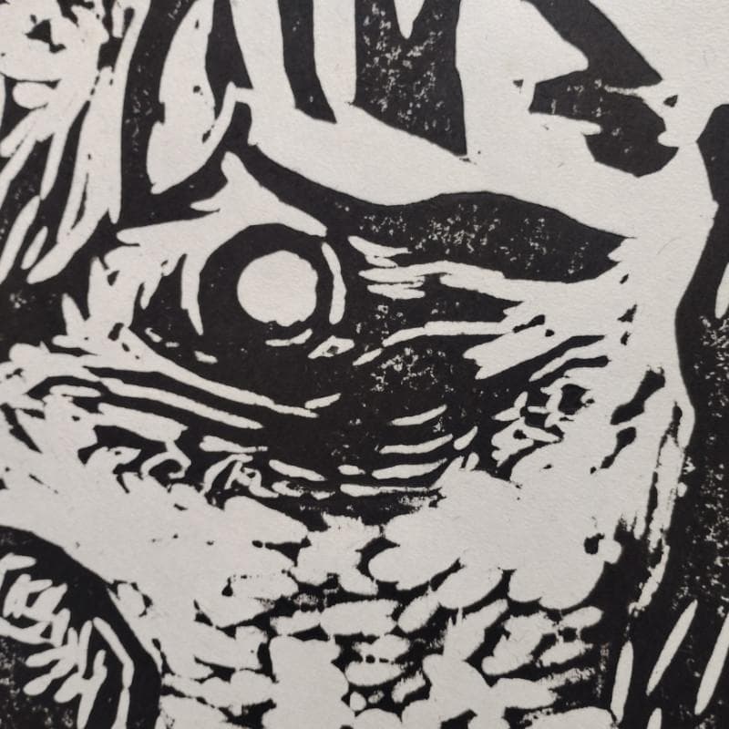 ☆ 大島 龍 ☆「オオカミ（仮題）」木版画　1992年制作　MO判　未使用額！