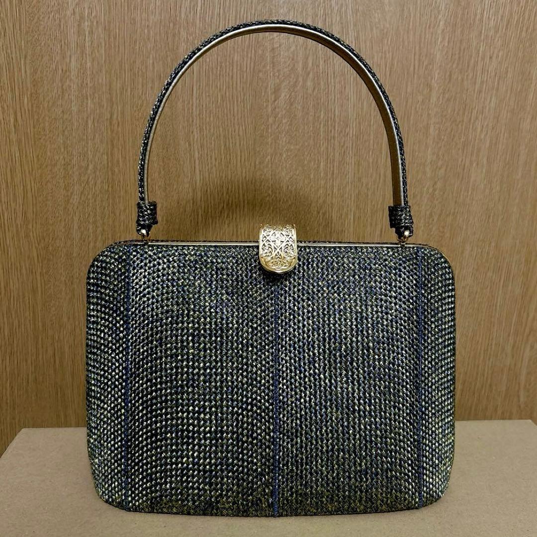 神田胡蝶　和装バッグ　フォーマル　組み織　正絹　金糸　ブラック　ゴールド