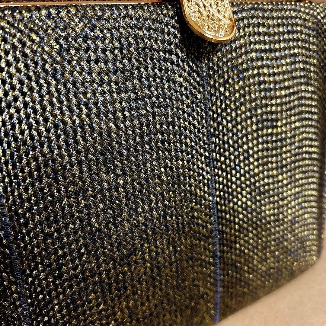 神田胡蝶　和装バッグ　フォーマル　組み織　正絹　金糸　ブラック　ゴールド