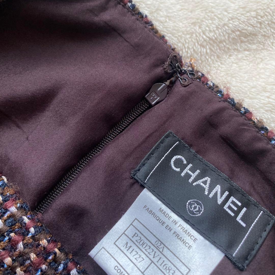 CHANEL ラメツイード スカート ボックスプリーツ ウール