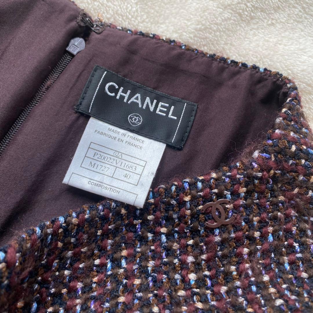 CHANEL ラメツイード スカート ボックスプリーツ ウール