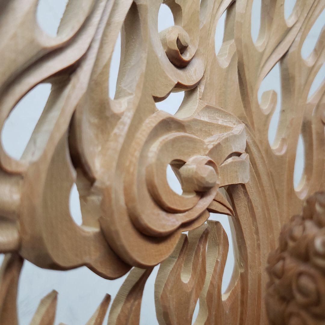 Ｂフライデー蔵出し特価極上彫り★白木材 不動明王立像１尺立★お不動さん火の鳥彫り