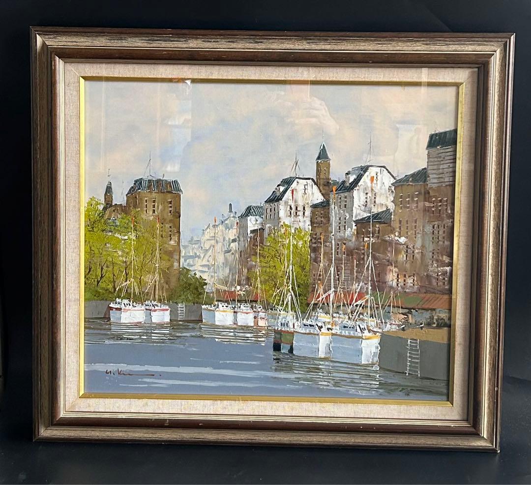 黒沢久 クロワジック港　港の風景 油彩画　フランス美術展出品