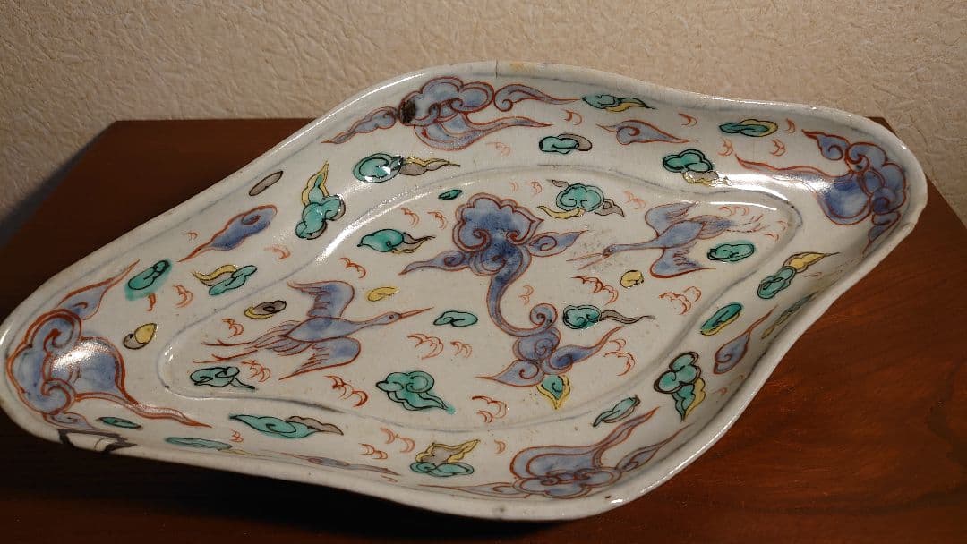 古九谷　古伊万里　菱形　色絵　鶴の図　九谷焼　美術館展示　１客