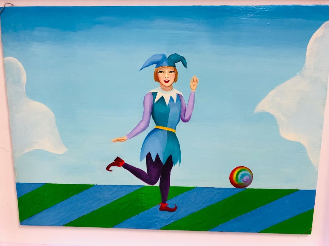 青いピエロNo3　アルルカン　油絵　絵画　絵　アート　インテリア　額入り