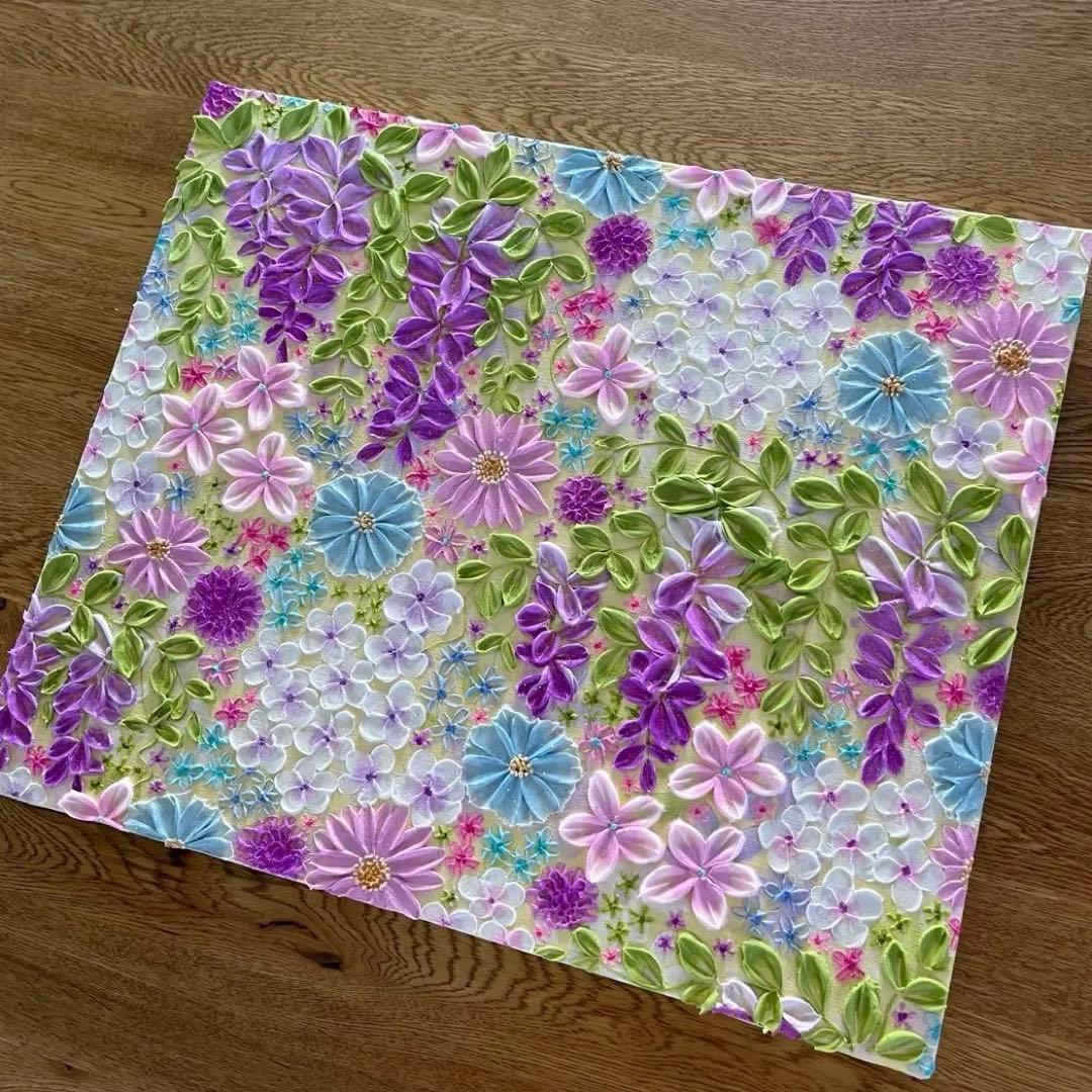 花柄アクリル絵画 藤の花 藤 藤の絵 藤柄 テクスチャーアート ボタニカル