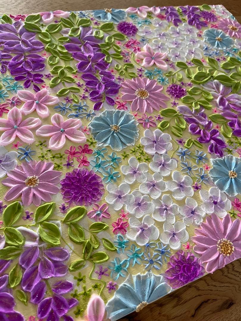 花柄アクリル絵画 藤の花 藤 藤の絵 藤柄 テクスチャーアート ボタニカル