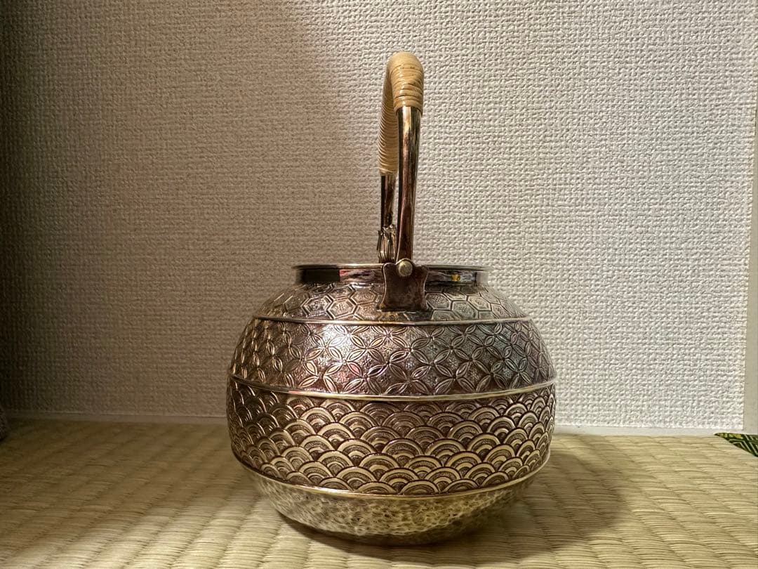 純銀製 金蘭模様彫 蕾摘 湯沸 銀瓶 工芸品 美術品 煎茶道具