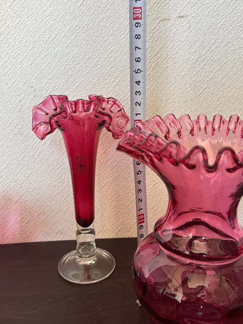 美品 フリルガラス きたいち きたいち硝子 フラワーベース 花瓶 花器 花入