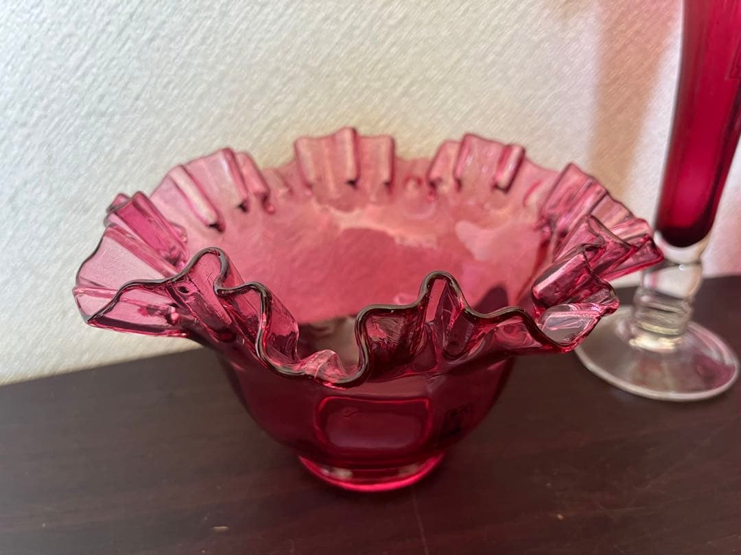 美品 フリルガラス きたいち きたいち硝子 フラワーベース 花瓶 花器 花入