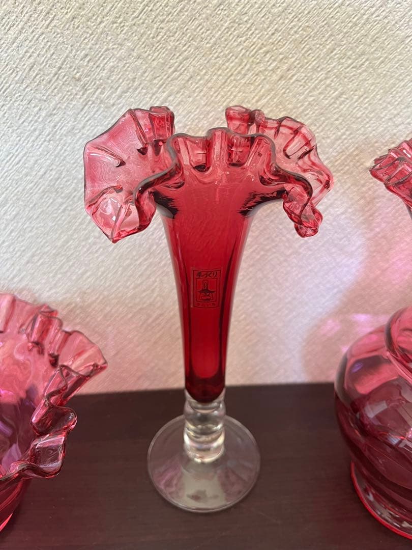 美品 フリルガラス きたいち きたいち硝子 フラワーベース 花瓶 花器 花入