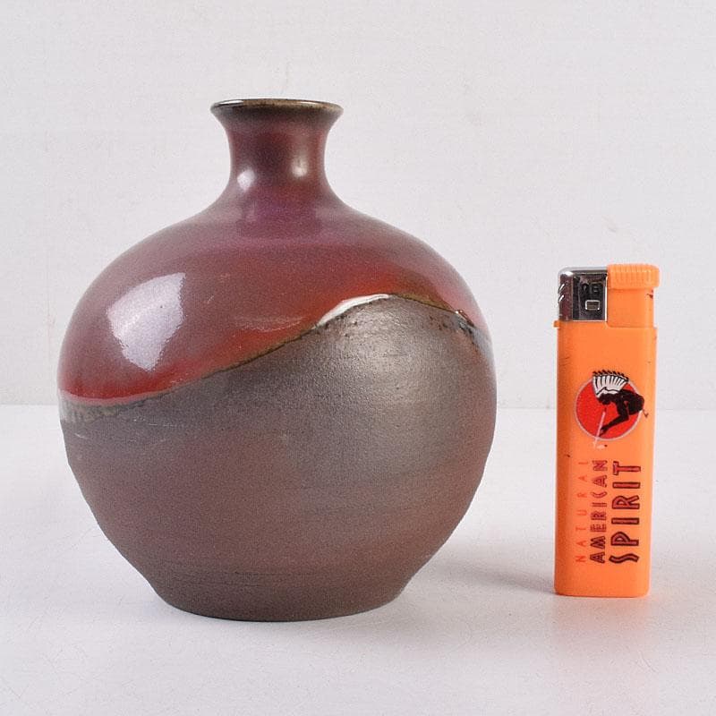 人間国宝　濱田庄司作　辰砂釉　丸壷　共布共箱　V　R8910