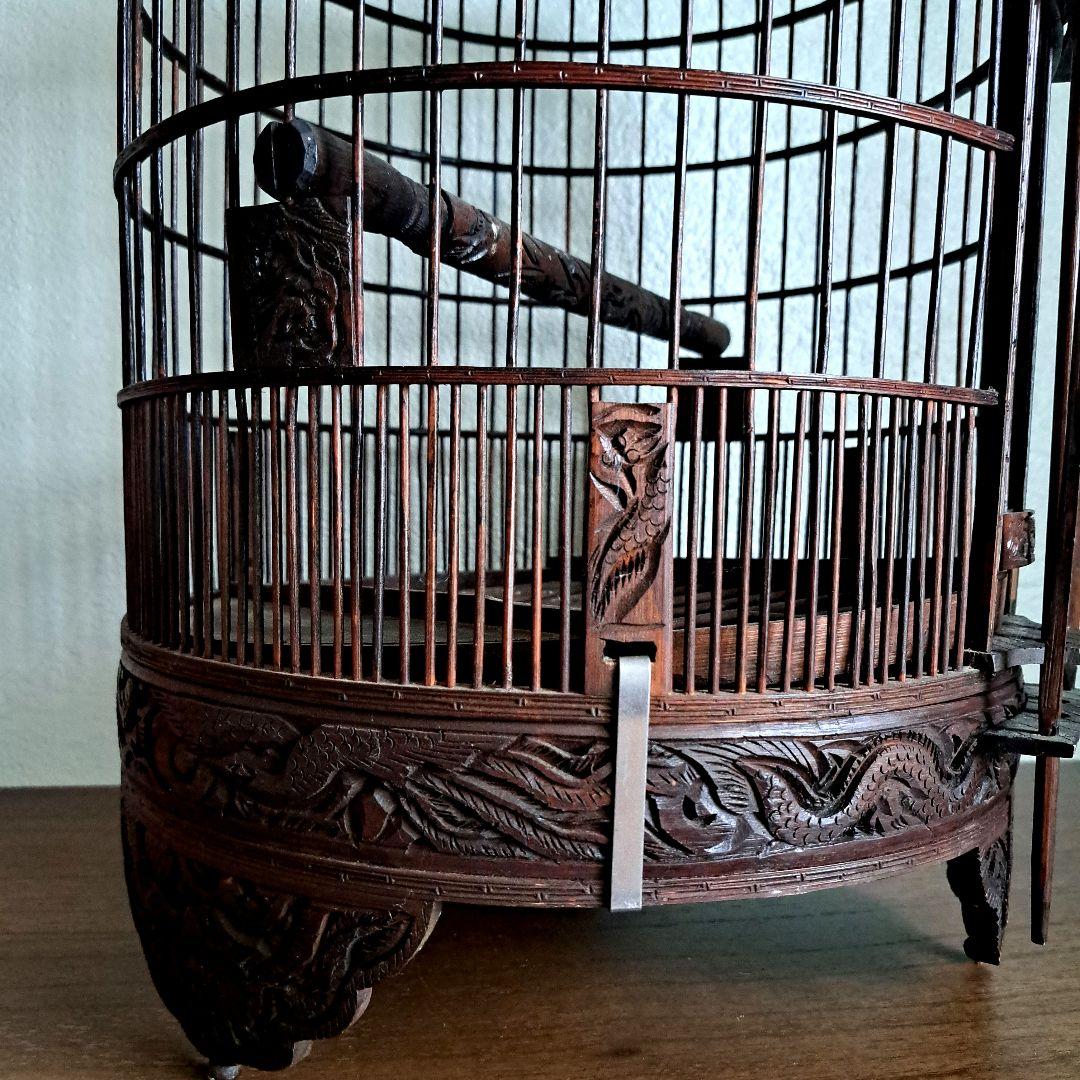 【美品】ヴィンテージ　鳥籠　バードケージ　竹細工　龍と鳳凰