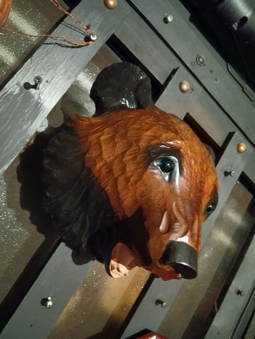 希少　ガラス目　アイヌ民芸　壁掛け　木彫り　熊　堀井民芸　サイン