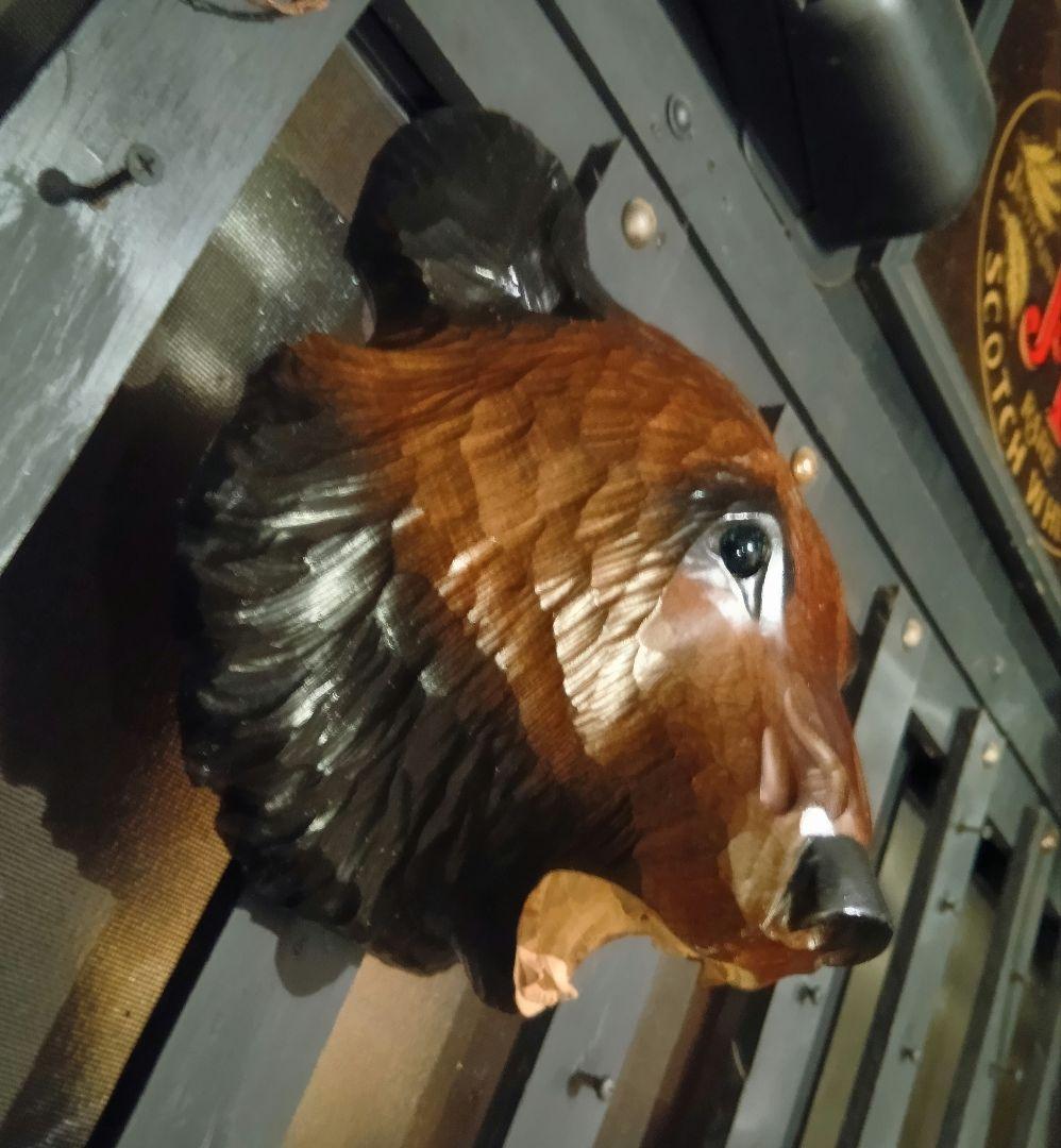 希少　ガラス目　アイヌ民芸　壁掛け　木彫り　熊　堀井民芸　サイン