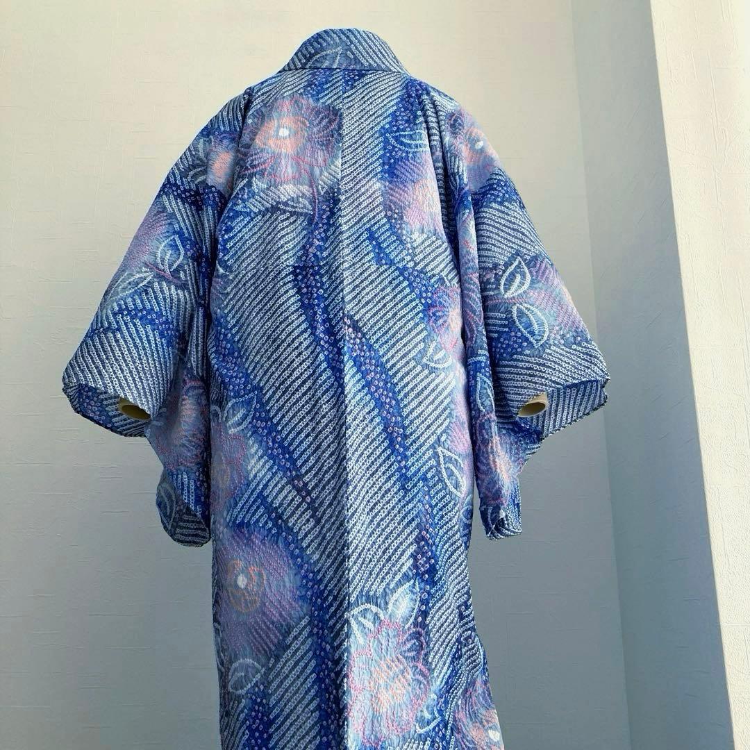 専用コト様　　有松鳴海絞り浴衣　身丈155cm ブルーとグレー上質No.2-90