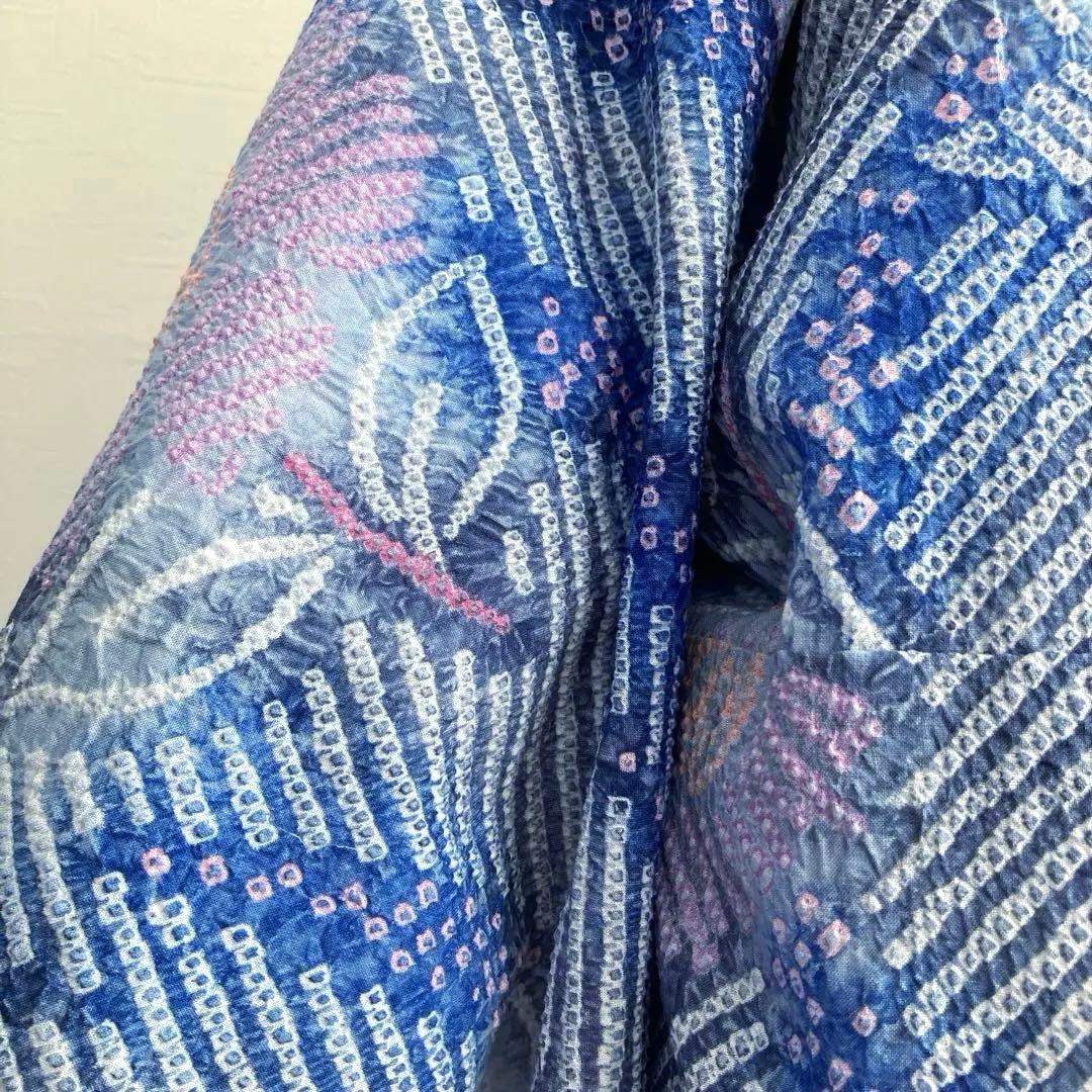 専用コト様　　有松鳴海絞り浴衣　身丈155cm ブルーとグレー上質No.2-90