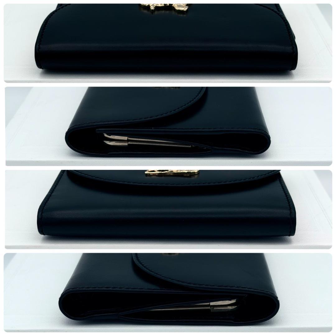 CELINE セリーヌ 馬車金具 がま口 三つ折り財布 ブラック レザー