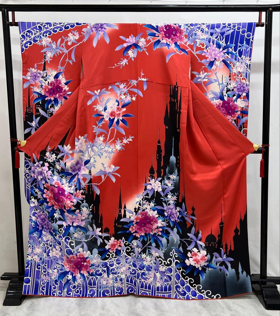 振り袖　フルセット　長襦袢付　モダン　珍品　洋花　金彩加工　620