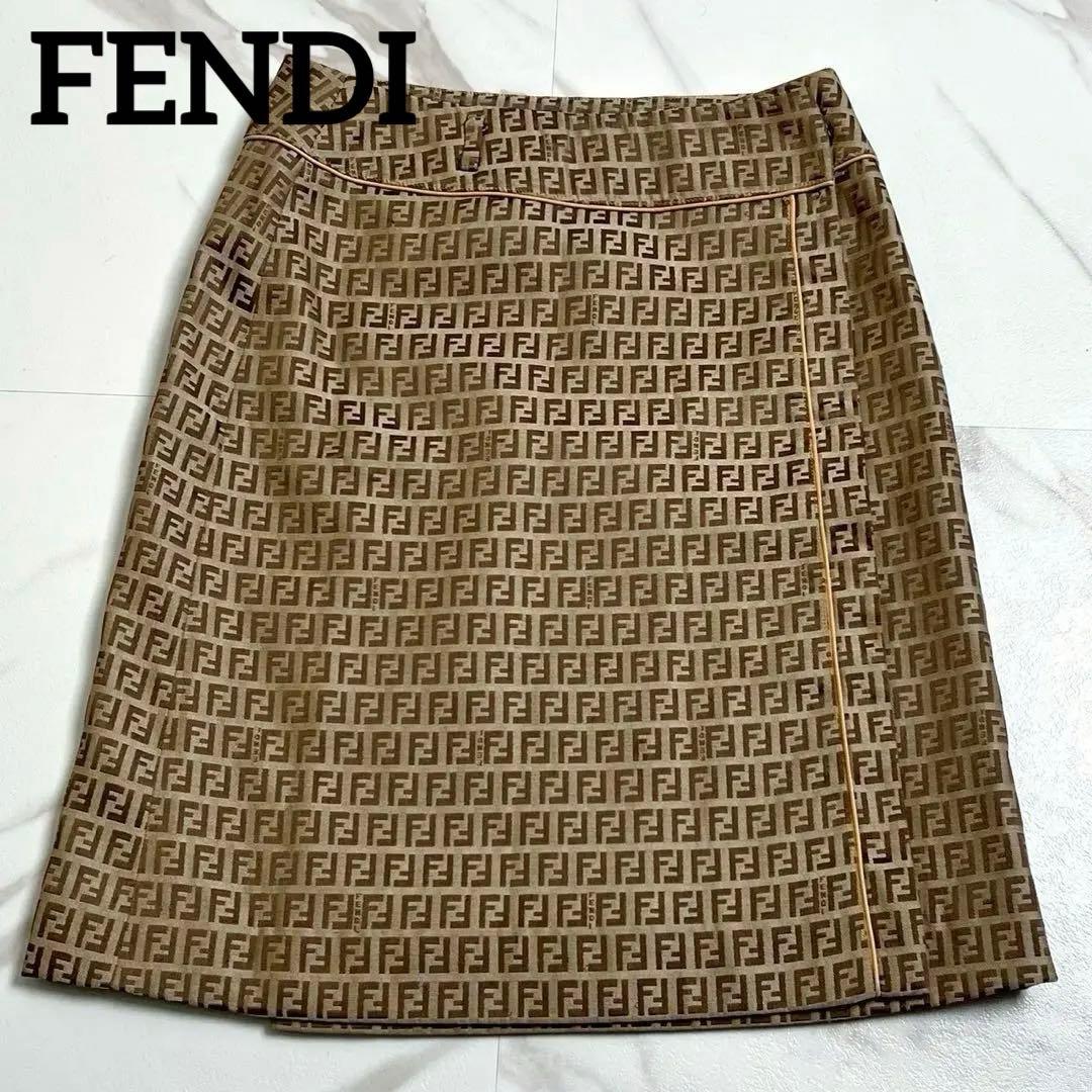 大きいサイズ44フェンディ　近年タグ　ズッカ柄　ラップ 巻きスカート　44