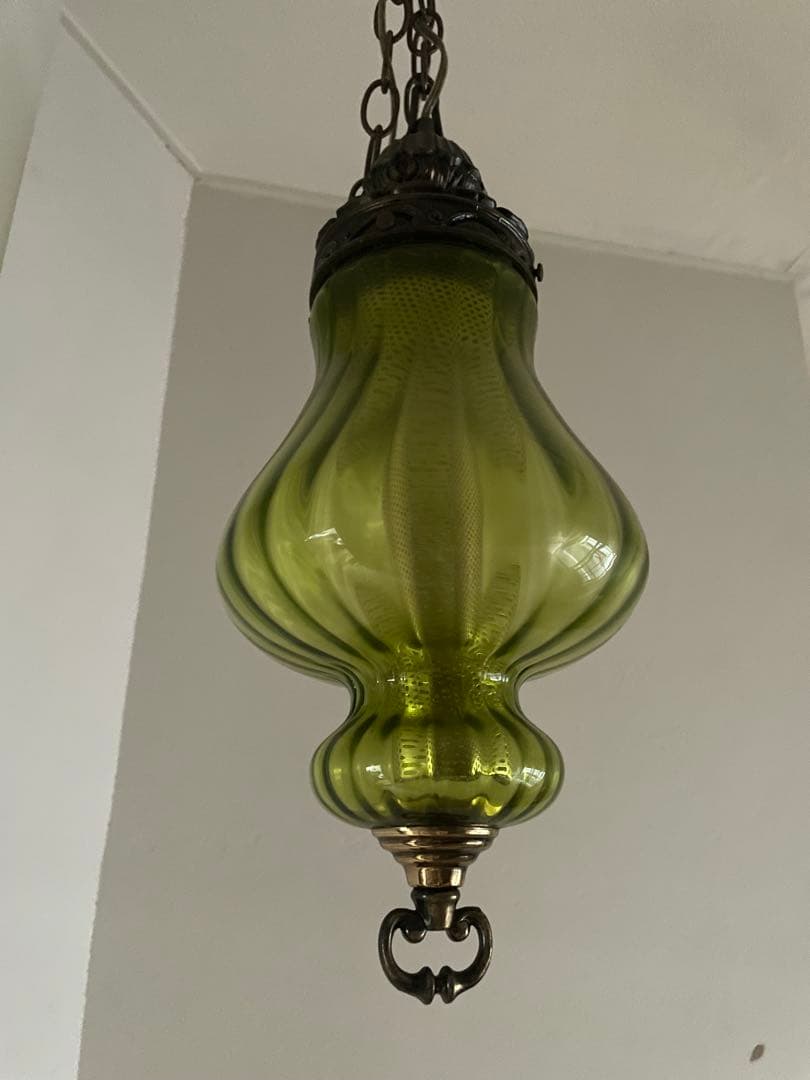 ヴィンテージ風 緑色ガラス ペンダントライト 約40cm