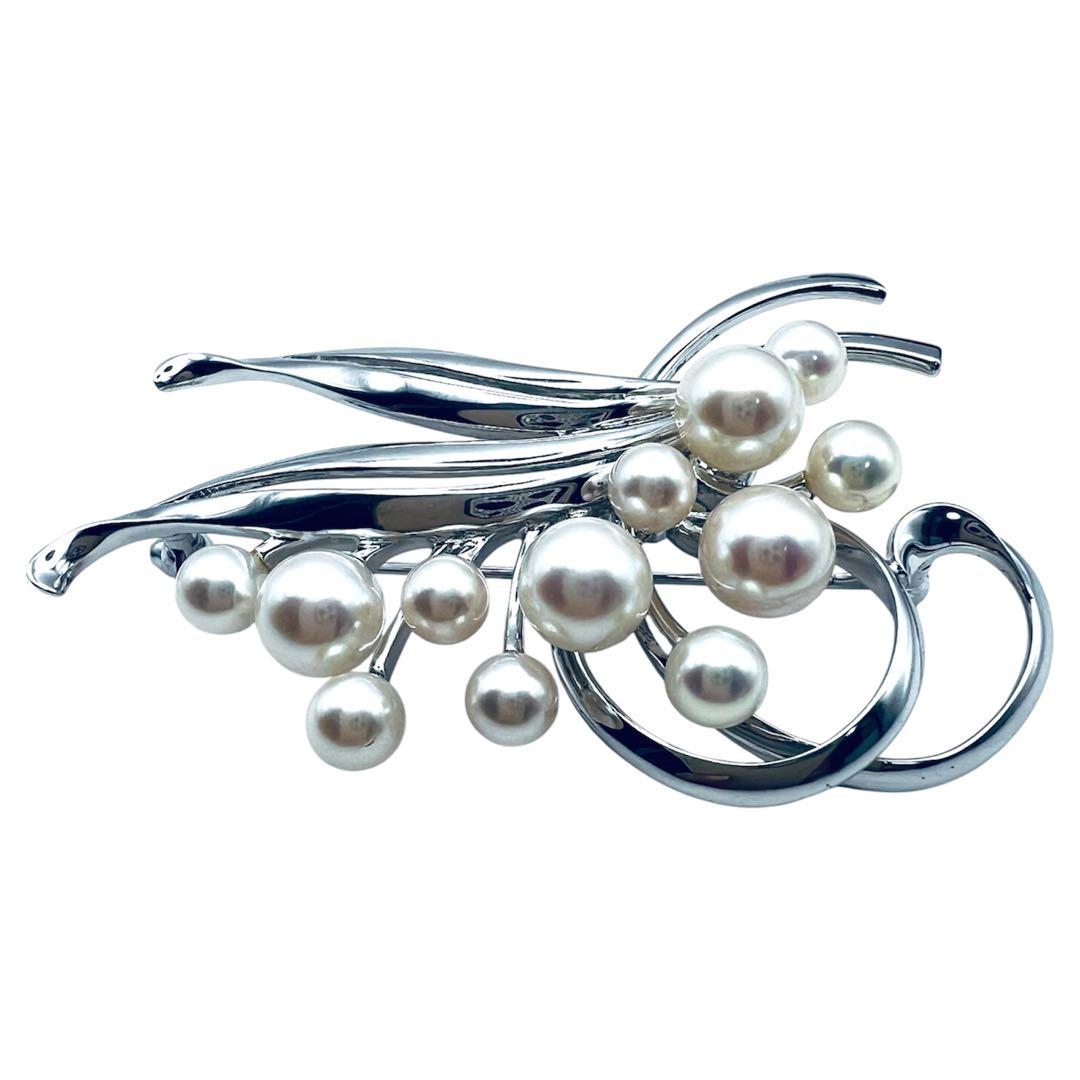 超美品　ミキモト　アコヤパール　12粒　6.5mm-4mm シルバーブローチ