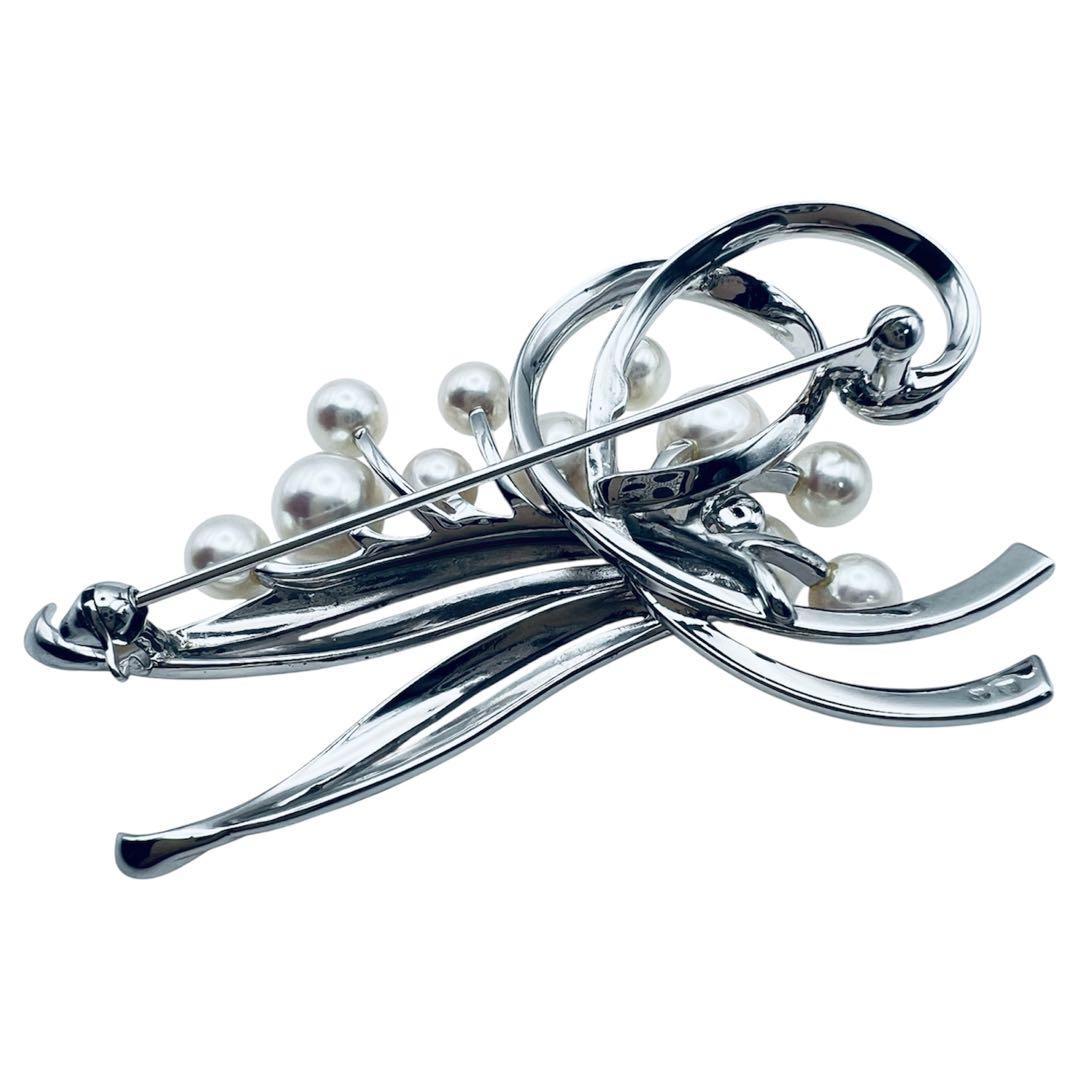 超美品　ミキモト　アコヤパール　12粒　6.5mm-4mm シルバーブローチ