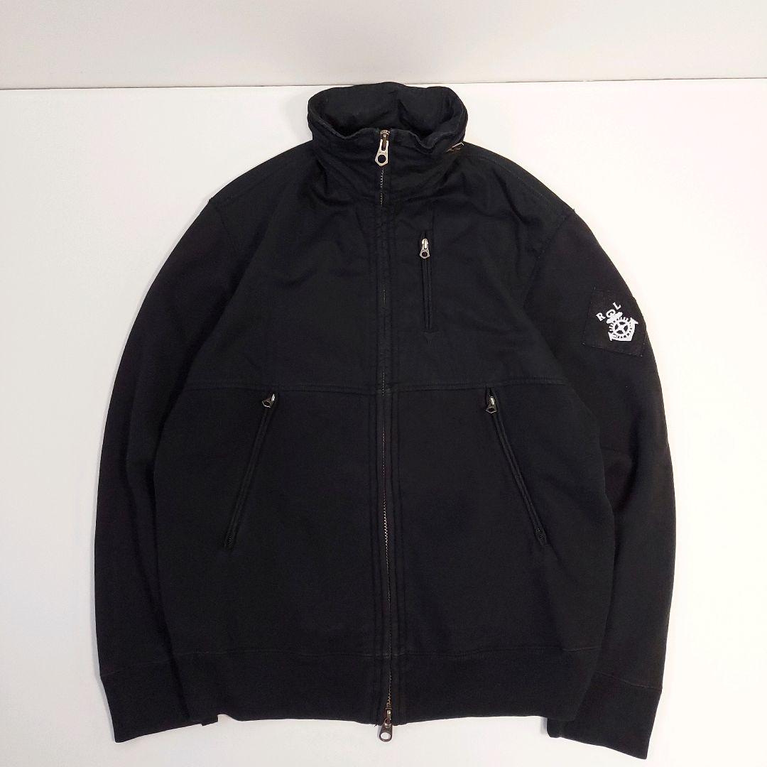 90s ポロバイラルフローレン 異素材レイヤード 裏起毛 ブルゾン L 黒