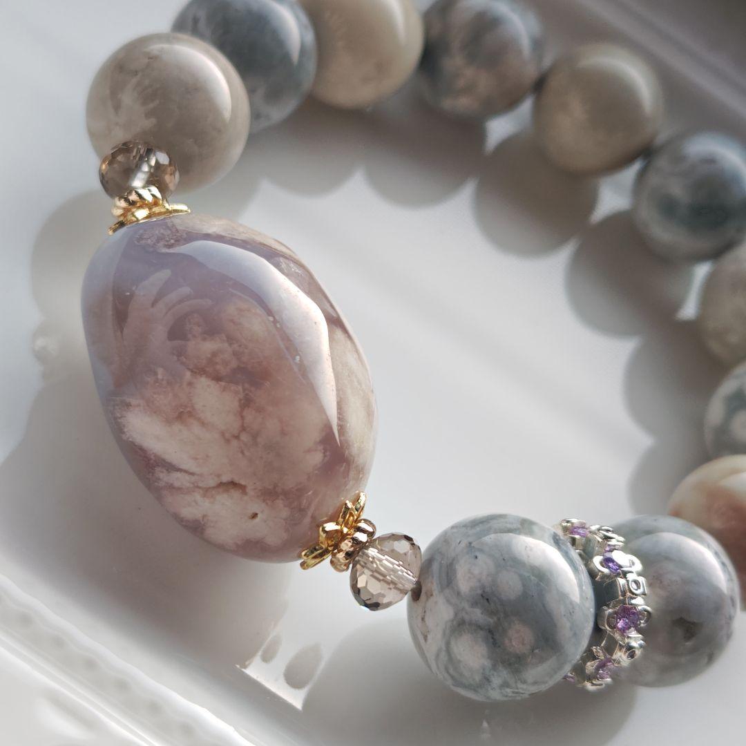 吉です♡新作♡ジオード有りのグレー桜瑪瑙特大タンブル、アラシャン、ジャスパ