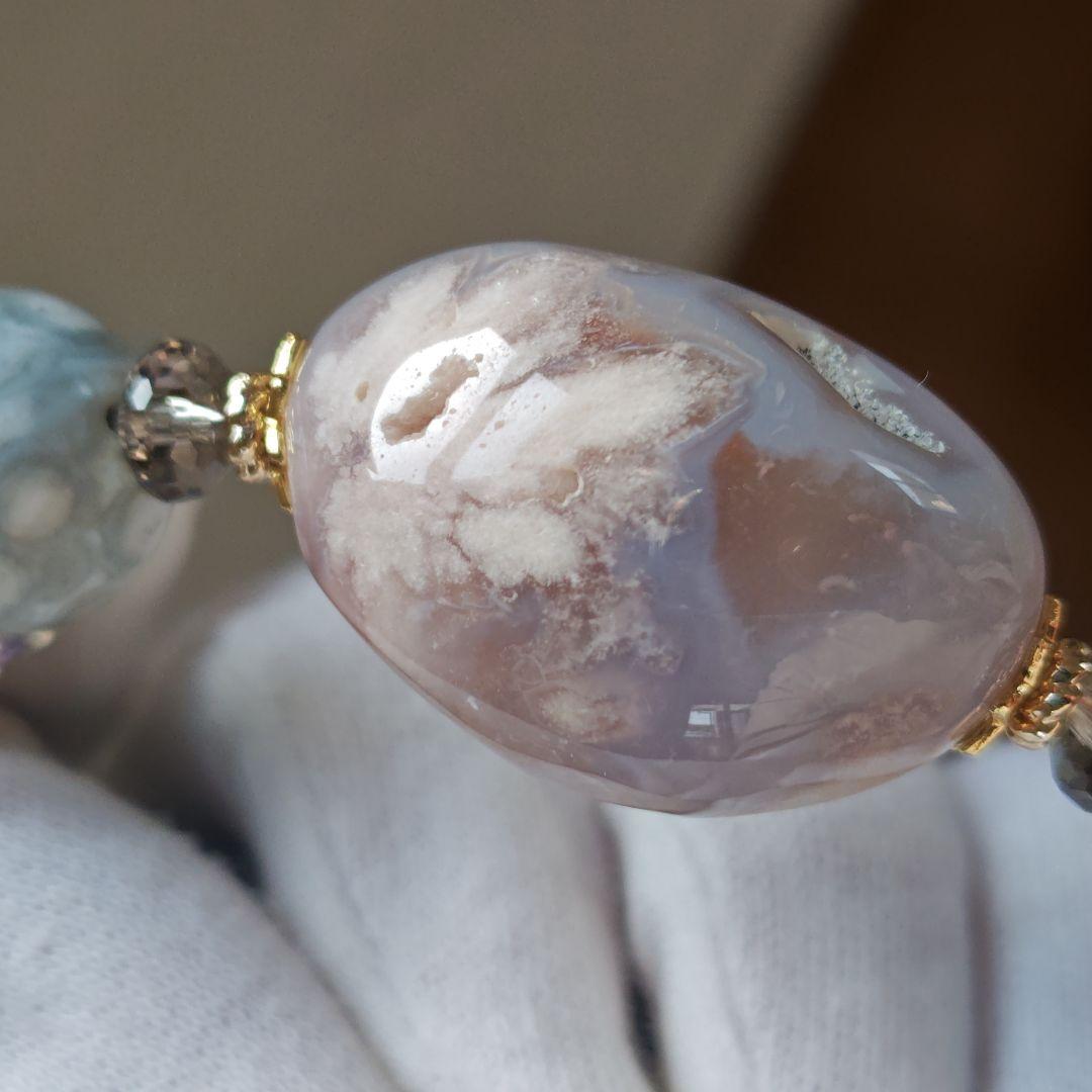 吉です♡新作♡ジオード有りのグレー桜瑪瑙特大タンブル、アラシャン、ジャスパ