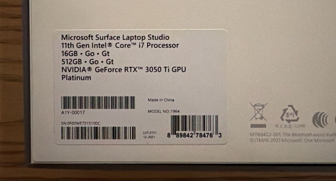 Windowsノート本体 Surface Laptop Studio Core i7/16GB/512