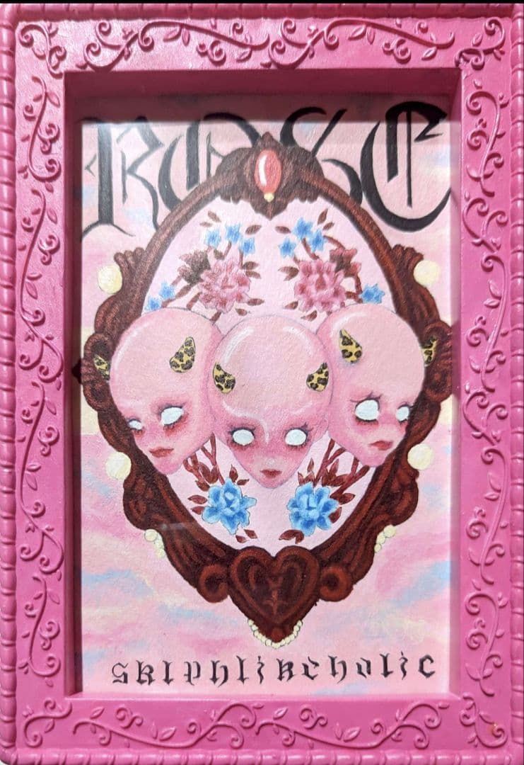 ポストカードサイズ　額縁付き　イラスト原画　インテリア