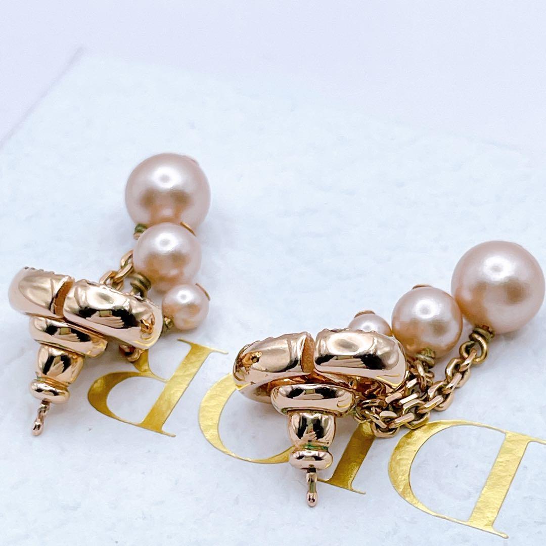 Christian Dior ピアス　ネイビー　パール　トリプル　ピンクゴールド
