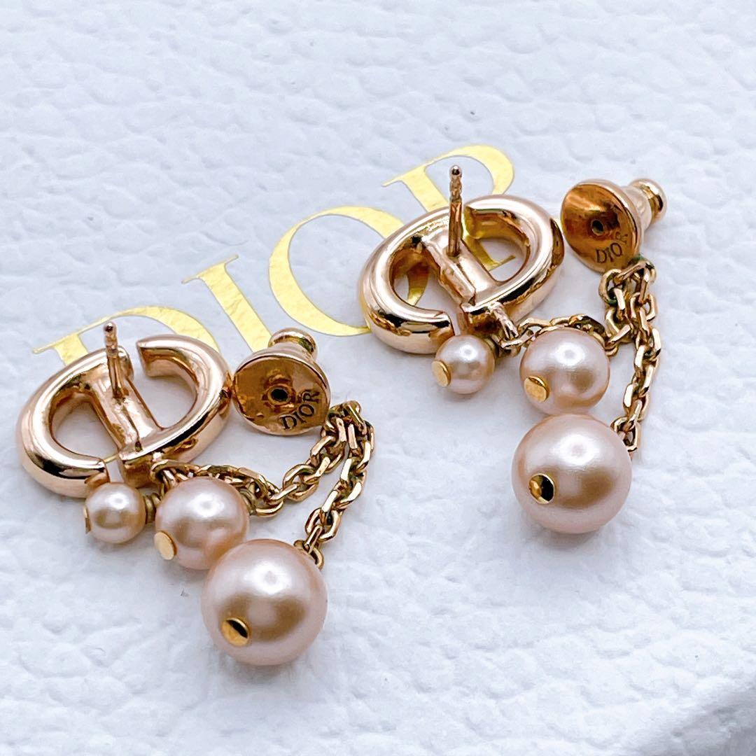 Christian Dior ピアス　ネイビー　パール　トリプル　ピンクゴールド