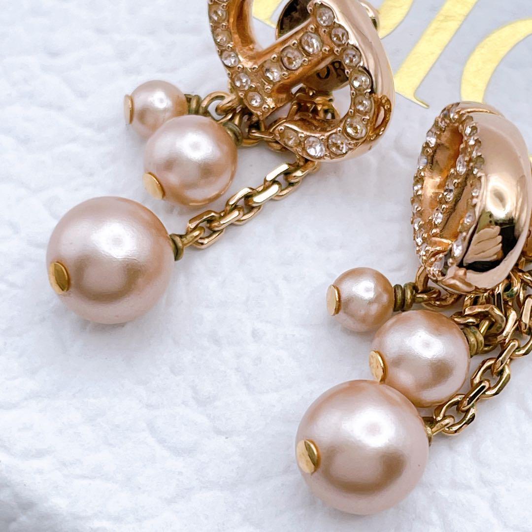 Christian Dior ピアス　ネイビー　パール　トリプル　ピンクゴールド